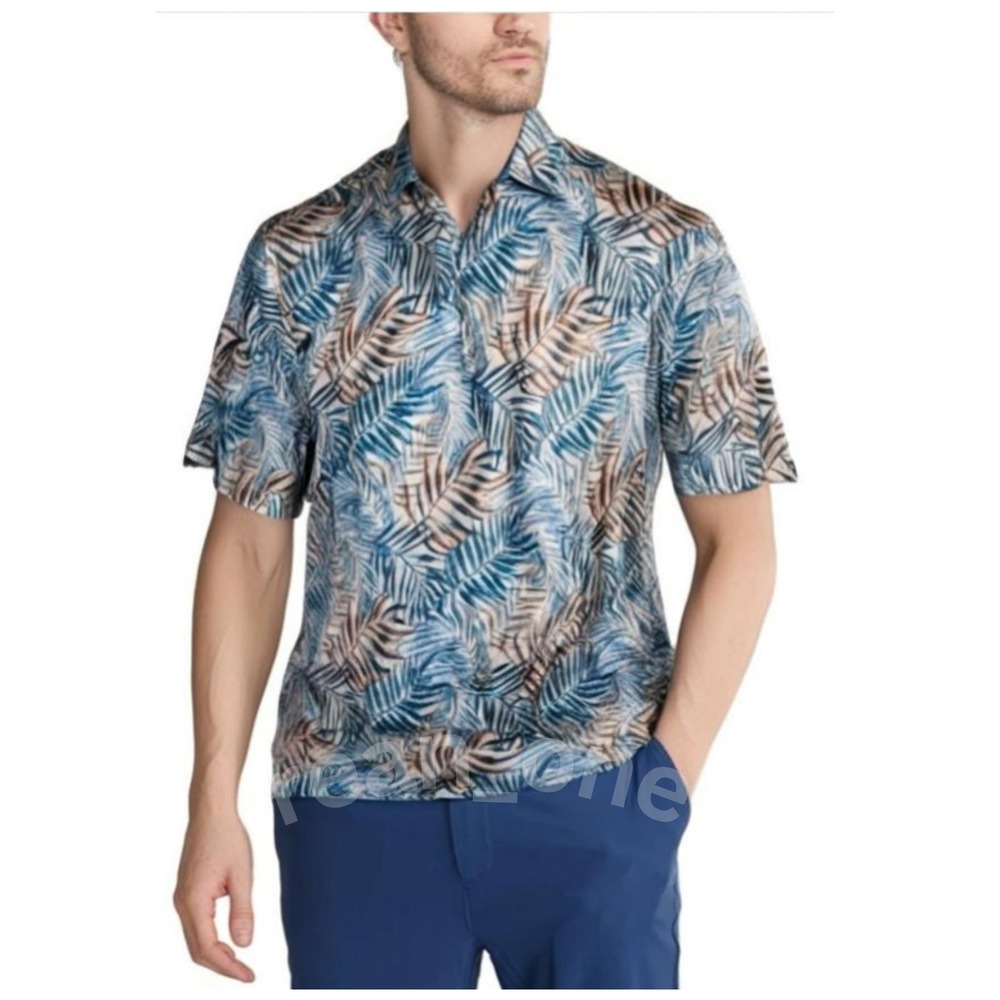 Simply Southern Men's Classic Palm Short Sleeve Tropical Polo Shirt Size Large